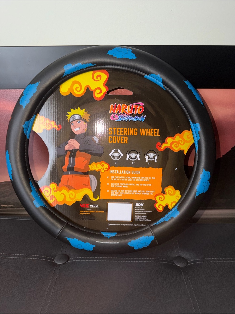 NWT Naruto Shippuden Naruto Steering Wheel Cover - Black & Orange 57 X 27